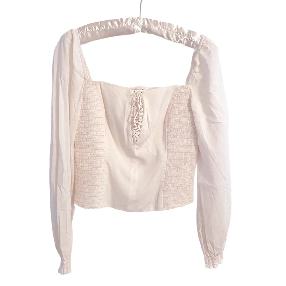 Reformation Nola Cotton Top, Cream Lace Up French Size 6 NWOT